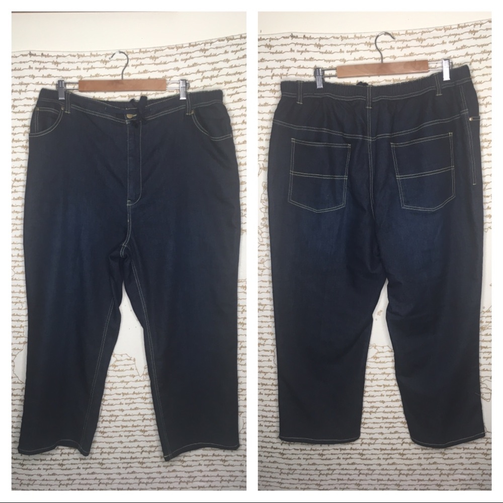 King Size Mens XL Big 42-44 Inch Waist Short Length Denim Drawstring Pants